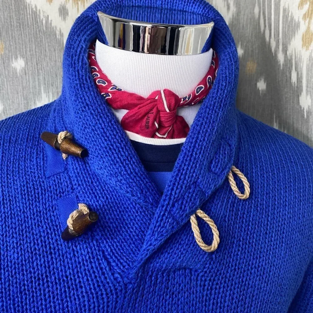 Polo Ralph Lauren Yacht Blue Linen Cotton Blend Toggle Shawl Collar L/S Sweater